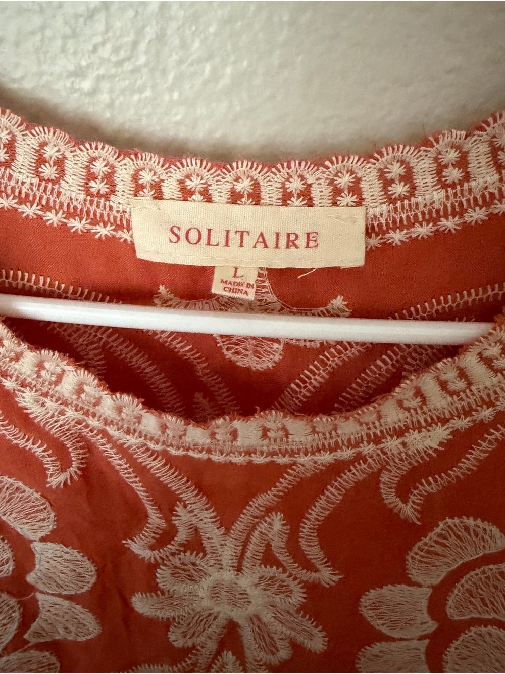 Solitaire Coral Embroidered Tunic Top Boho Floral Cotton 3/4 Sleeve Women L - Picture 5 of 6